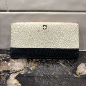 Kate Spade Colorblock Continental Wallet Leather Clutch Beige Black